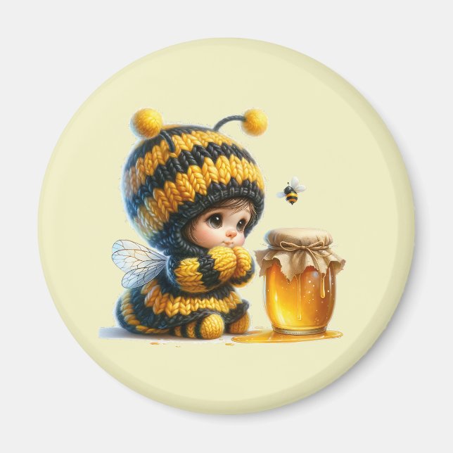 Cute Girl in Bee Costume with Honung Magnet (Framsidan)