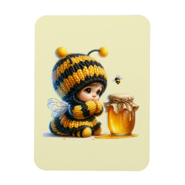 Cute Girl in Bee Costume with Honung Magnet (Vertikal)