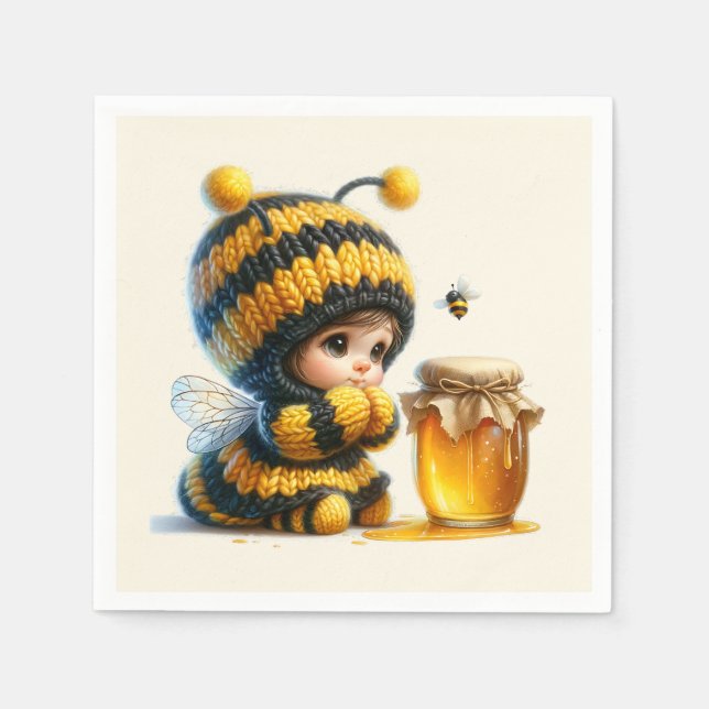 Cute Girl in Bee Costume with Honung Pappersservett (Framsidan)