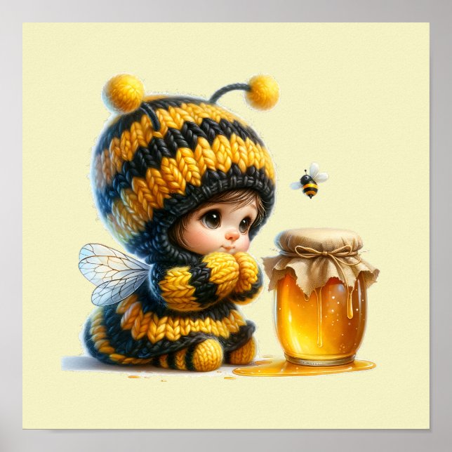 Cute Girl in Bee Costume with Honung Poster (Framsidan)