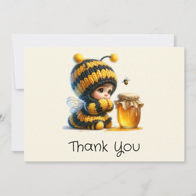 Cute Girl in Bee Costume with Honung Tack Kort (Framsida)