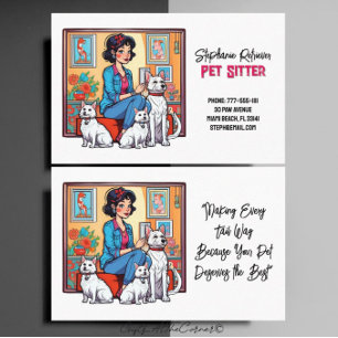 Cute Girl in Blue Pet Sitter Dog Walker Visitkort