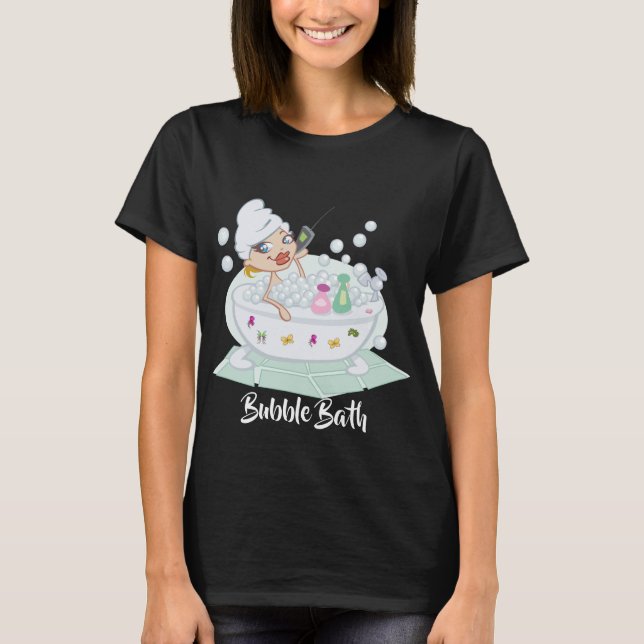 Cute Girl in Bubble Bath Black T Shirt (Framsida)