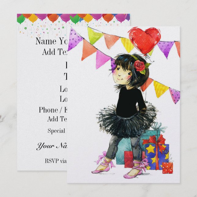 Cute Girl-inbjudningar Inbjudningar (Fram/baksida)