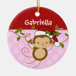 Cute Girl jul Ornamet Monkey Rosa Red Julgransprydnad Keramik
