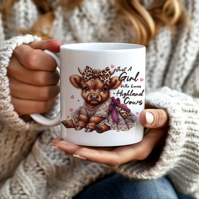Cute Girl, Kärlek Highland Cows Bow Kaffemugg (Cute highland cow mug)