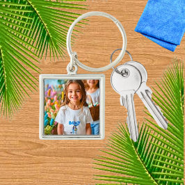 Cute Girl Keychain Fyrkantig Silverfärgad Nyckelring
