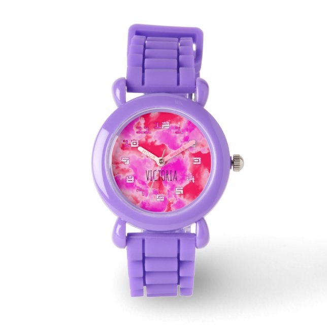 Cute Girl Kids Rosa Himlar med Rosa Clouds Watch Armbandsur (Framsida)