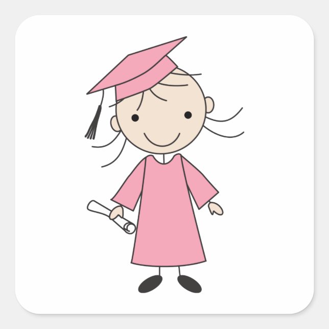 Cute Girl Kindergarten Studenten Fyrkantigt Klistermärke (Framsida)