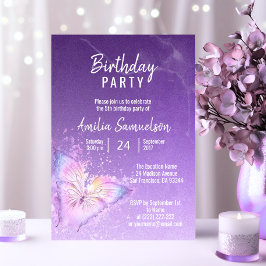 Cute Girl Lila Butterfly Birthday DIY Templates Inbjudningar