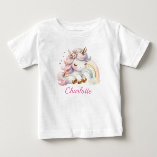 Cute Girl Magic Unicorn 1:a födelsedagen T Shirt (Framsida)