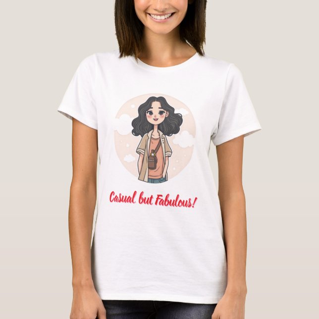 Cute Girl med Avslappnad Outfit T Shirt (Framsida)