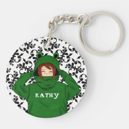 Cute Girl med Grönt Frog Hoody Teckning