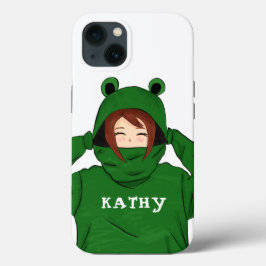 Cute Girl med Grönt Frog Hoody Teckning