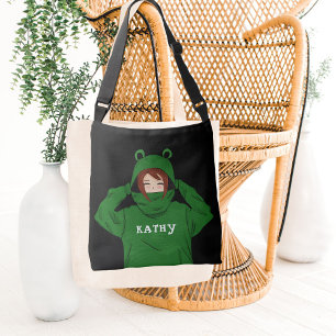 Cute Girl med Grönt Frog Hoody Teckning Axelväska