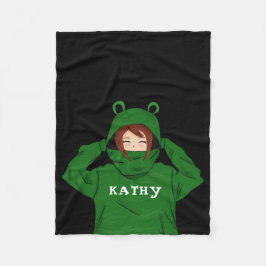 Cute Girl med Grönt Frog Hoody Teckning Black Fleecefilt