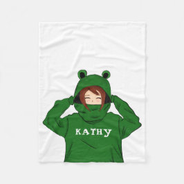 Cute Girl med Grönt Frog Hoody Teckning Fleecefilt