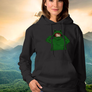 Cute Girl med Grönt Frog Hoody Teckning Hoody T Shirt