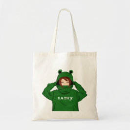 Cute Girl med Grönt Frog Hoody Teckning Tygkasse