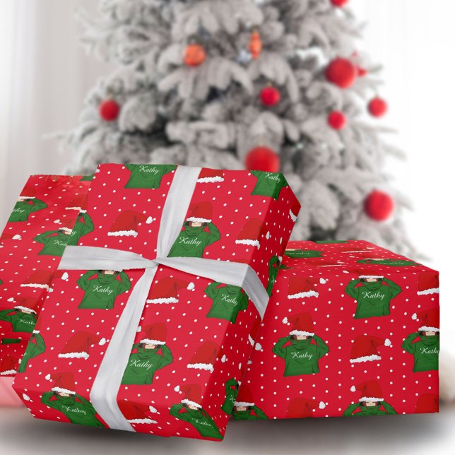 Cute Girl med Grönt Hoodie Santa Hat jul Presentpapper (Skapare uppladdad)