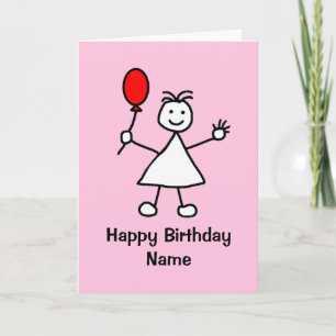 Cute Girl med Red Inflatable Balloon Rosa Tecknad Kort