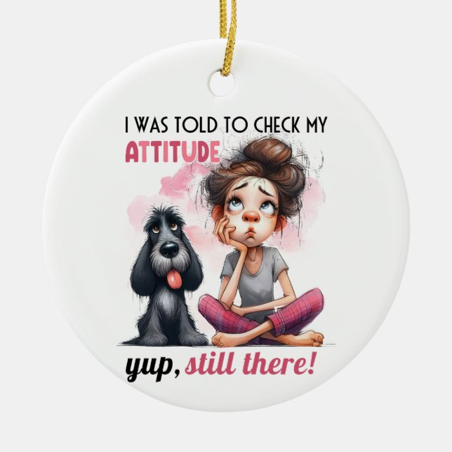 CUTE GIRL MED SHAGGY BLACK HUND JULGRANSPRYDNAD KERAMIK (Framsidan)