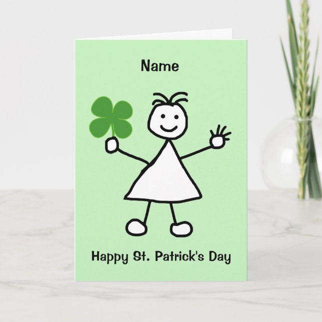 Cute Girl med Shamrock St patrick's day Card Kort (Framsida)