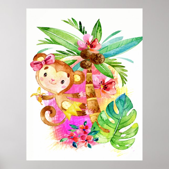 Cute Girl Monkey Climbing Tree Poster (Framsidan)