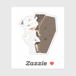 Cute Girl Mummy Coffin Halloween Design Klistermärken