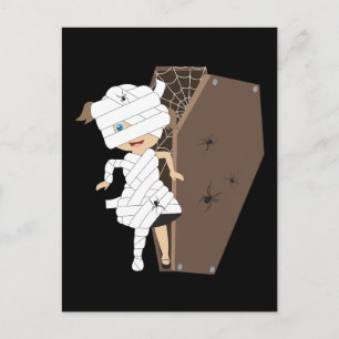 Cute Girl Mummy Coffin Halloween Design Vykort