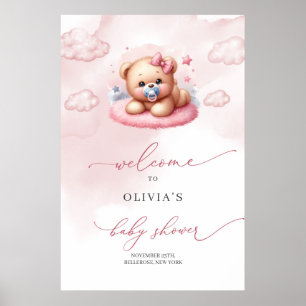 Cute Girl nalle över molnet välkommen Poster
