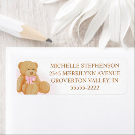 Cute Girl Nalle Rosa Bow-etikett Returadress Etikett