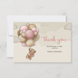 Cute Girl nalle rosa brunbeige ballonger Tack Kort