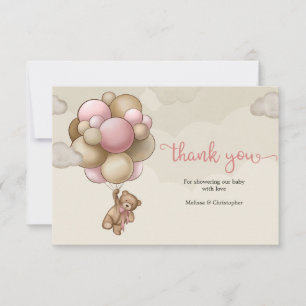 Cute Girl nalle rosa brunbeige ballonger Tack Kort