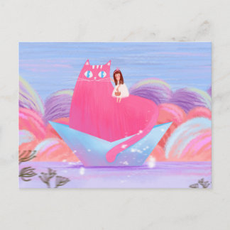 Cute Girl och Big Cat Vykort