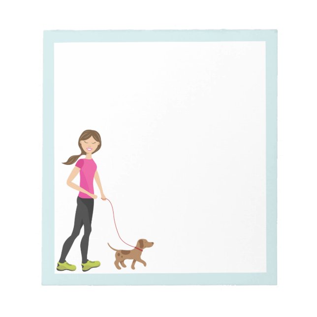 Cute Girl och Brown Hund Walking Illustration Anteckningsblock (Framsida)