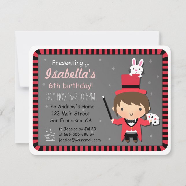 Cute Girl och Bunny Kids Magic Party-inbjudningar Inbjudningar (Framsida)