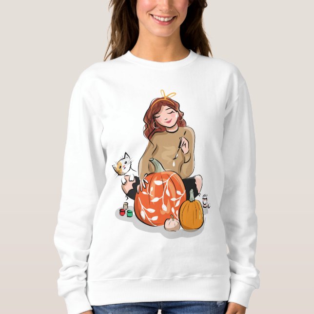 Cute Girl och Cat T Shirt (Framsida)