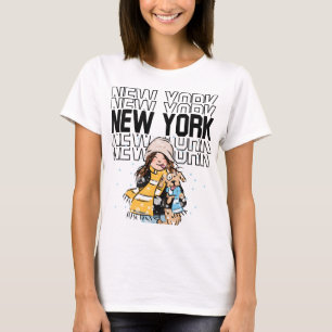 Cute Girl och New York Typography. T Shirt