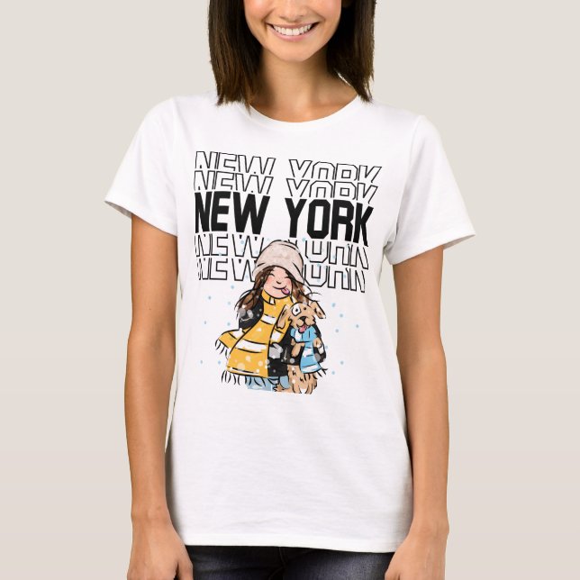 Cute Girl och New York Typography. T Shirt (Framsida)