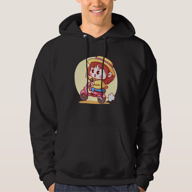 Cute Girl On A Scooter Hoodie (Framsida)
