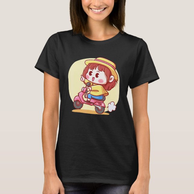 Cute Girl On A Scooter T Shirt (Framsida)