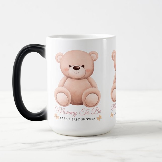 Cute Girl Orange Teddy Bear Mommy To BeBaby Shower Magisk Mugg (Vänster)