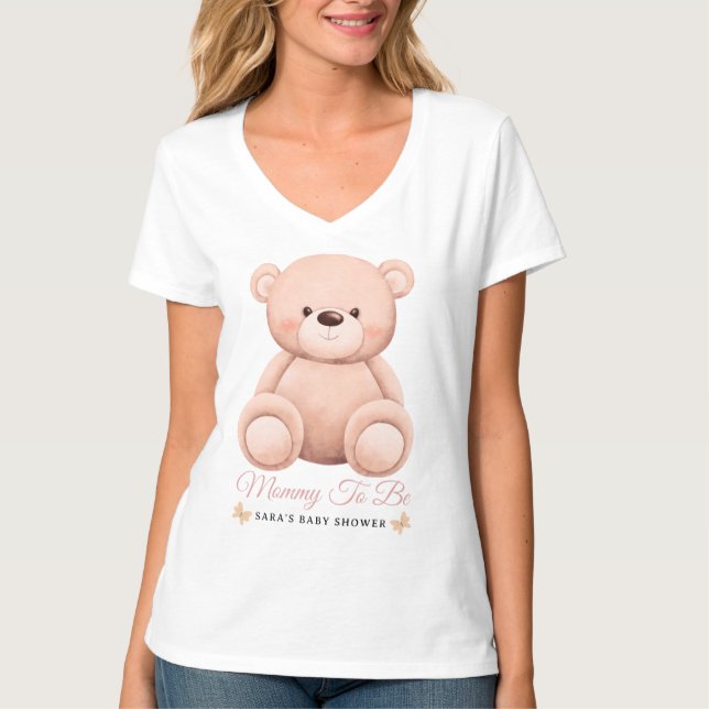 Cute Girl Orange Teddy Bear Mommy To BeBaby Shower T Shirt (Framsida)
