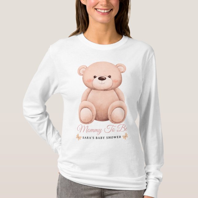 Cute Girl Orange Teddy Bear Mommy To BeBaby Shower T Shirt (Framsida)