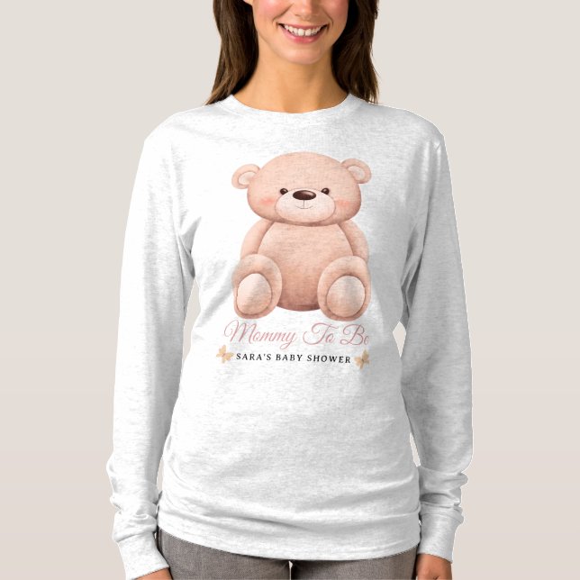 Cute Girl Orange Teddy Bear Mommy To BeBaby Shower T Shirt (Framsida)