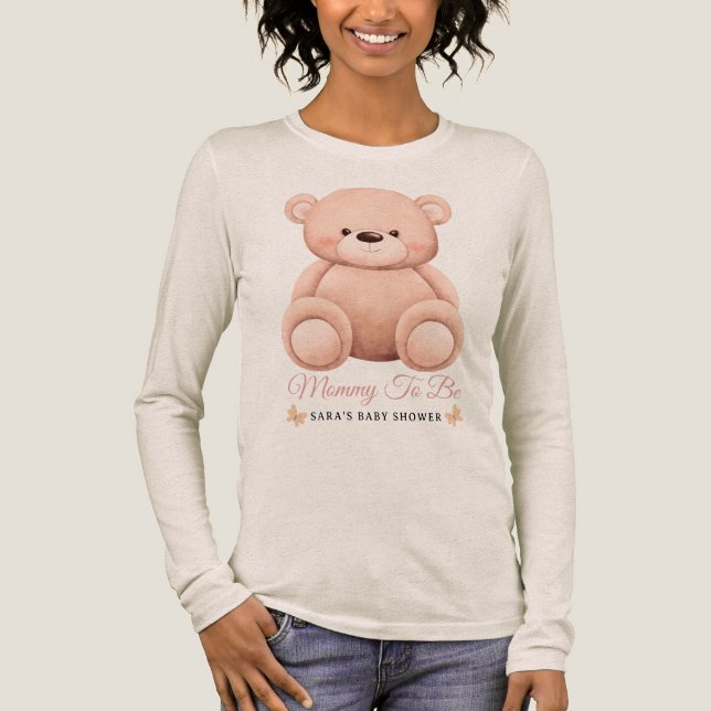 Cute Girl Orange Teddy Bear Mommy To BeBaby Shower T Shirt (Framsida)