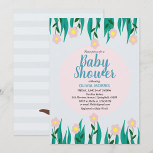Cute Girl Otter Tecknad Flowers & Namn Baby Shower Inbjudningar