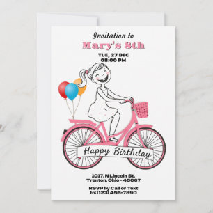 Cute Girl på Bicycle Grattis på födelsedagen Card Inbjudningar