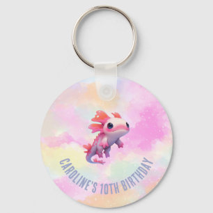 Cute Girl Pastel Rainbow Rosa Axolotl Birthday Nyckelring